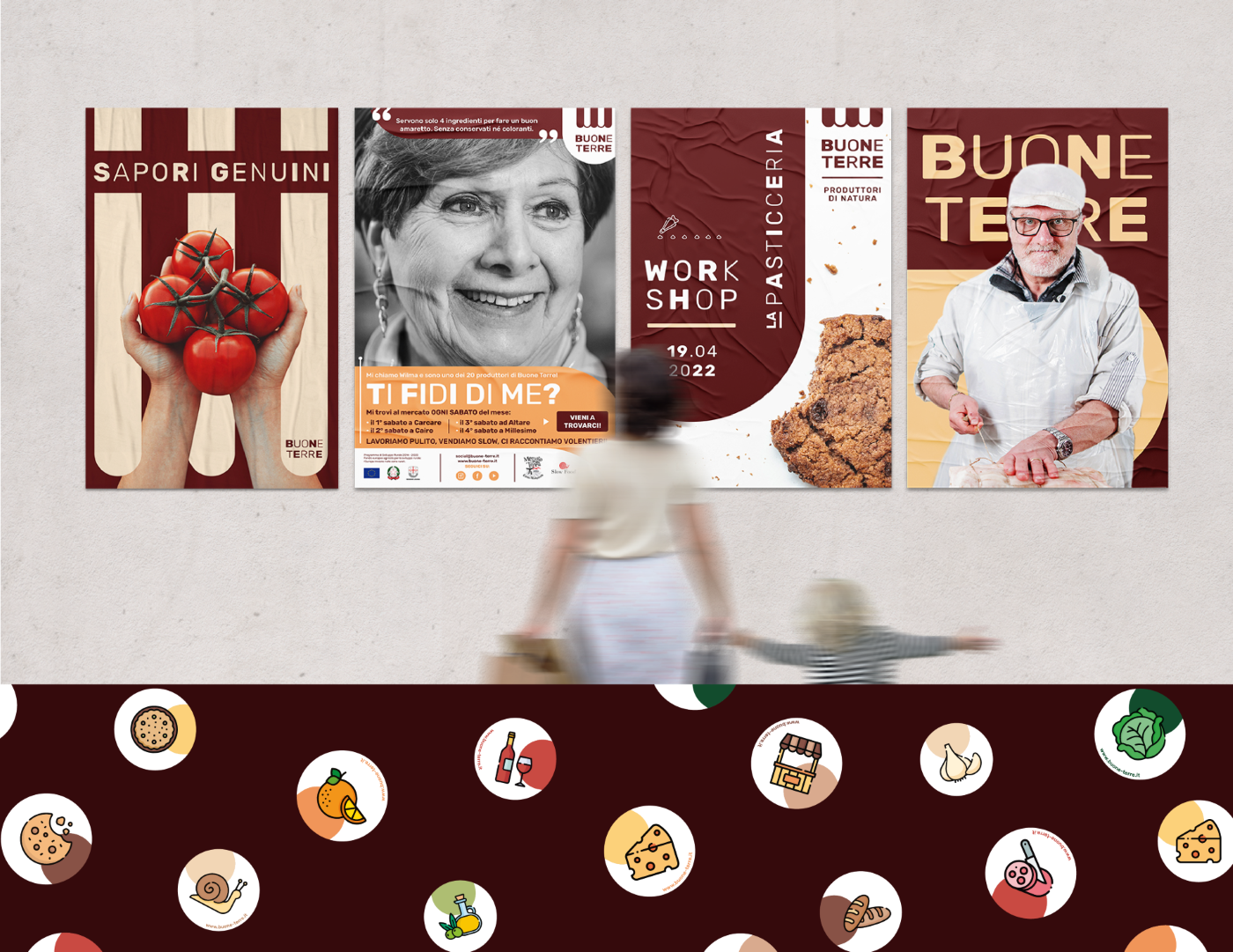 Mockup poster design grafico per Buone Terre, Liguria. Realizzato da ThinkUp